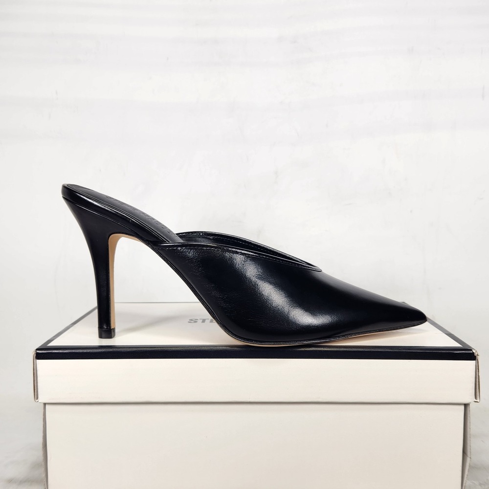 Steve Madden Mules Women Size 8.5 Black Leather Lita Pointed Toe Stiletto Heels
